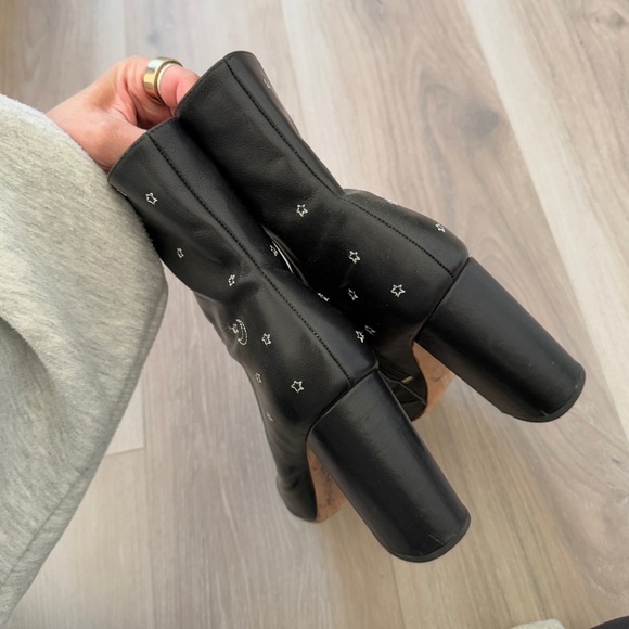 RAYE Black Leather Star-Embroidered Boots – Block Heel & Side Zip - Picture 5 of 6